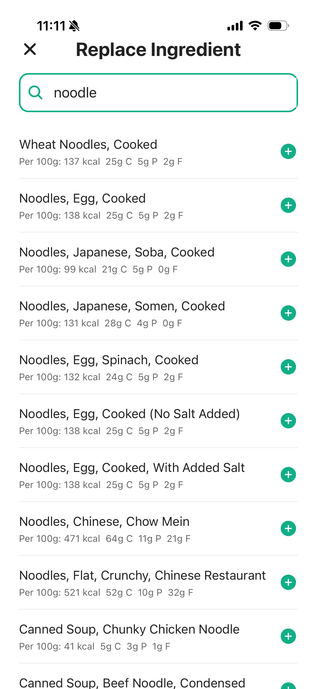 Replacing an uncertain noodle estimate using food search